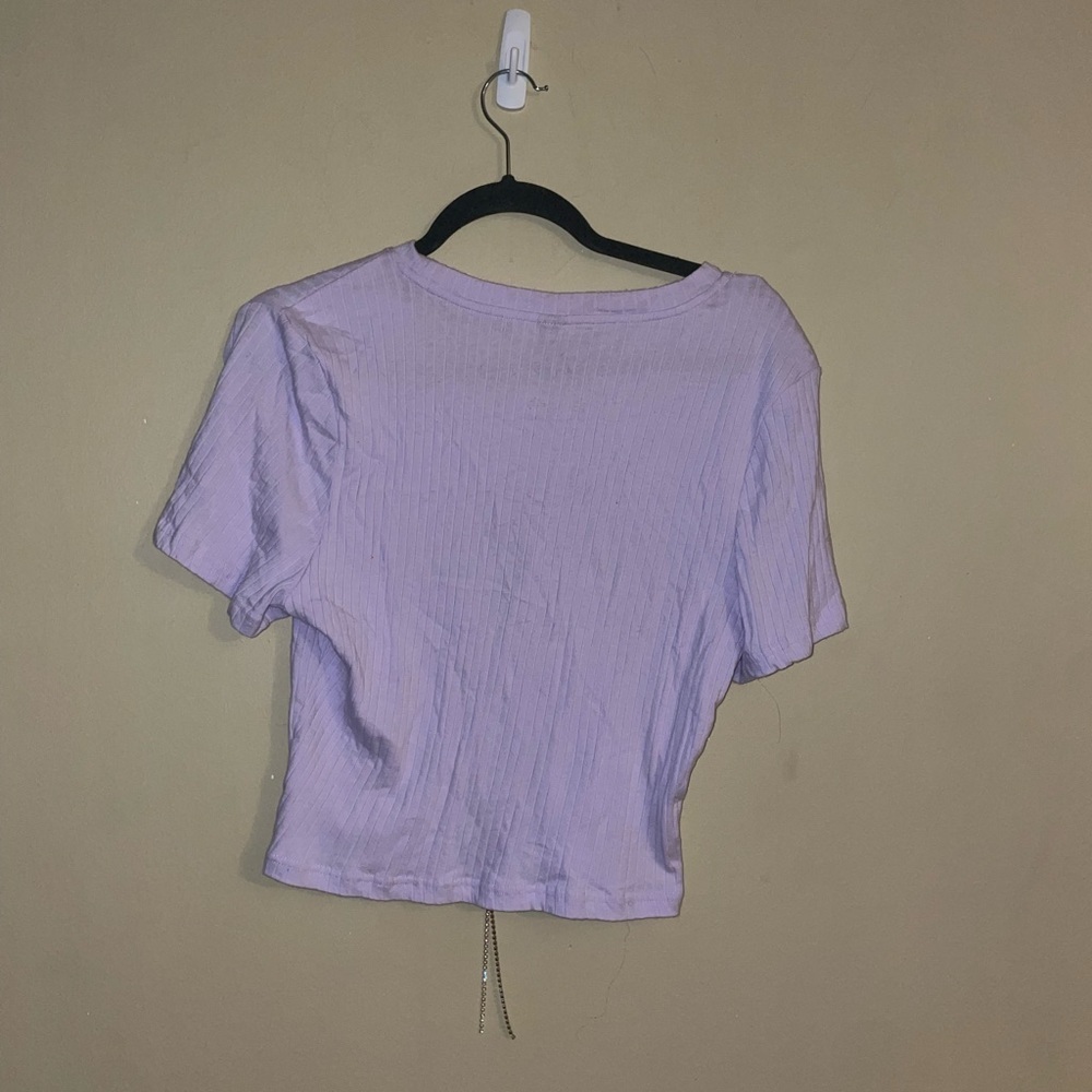 Shein Lavender Short Sleeve Ribbed Crop Top with tie detail Size 1X - Picture 4 of 5